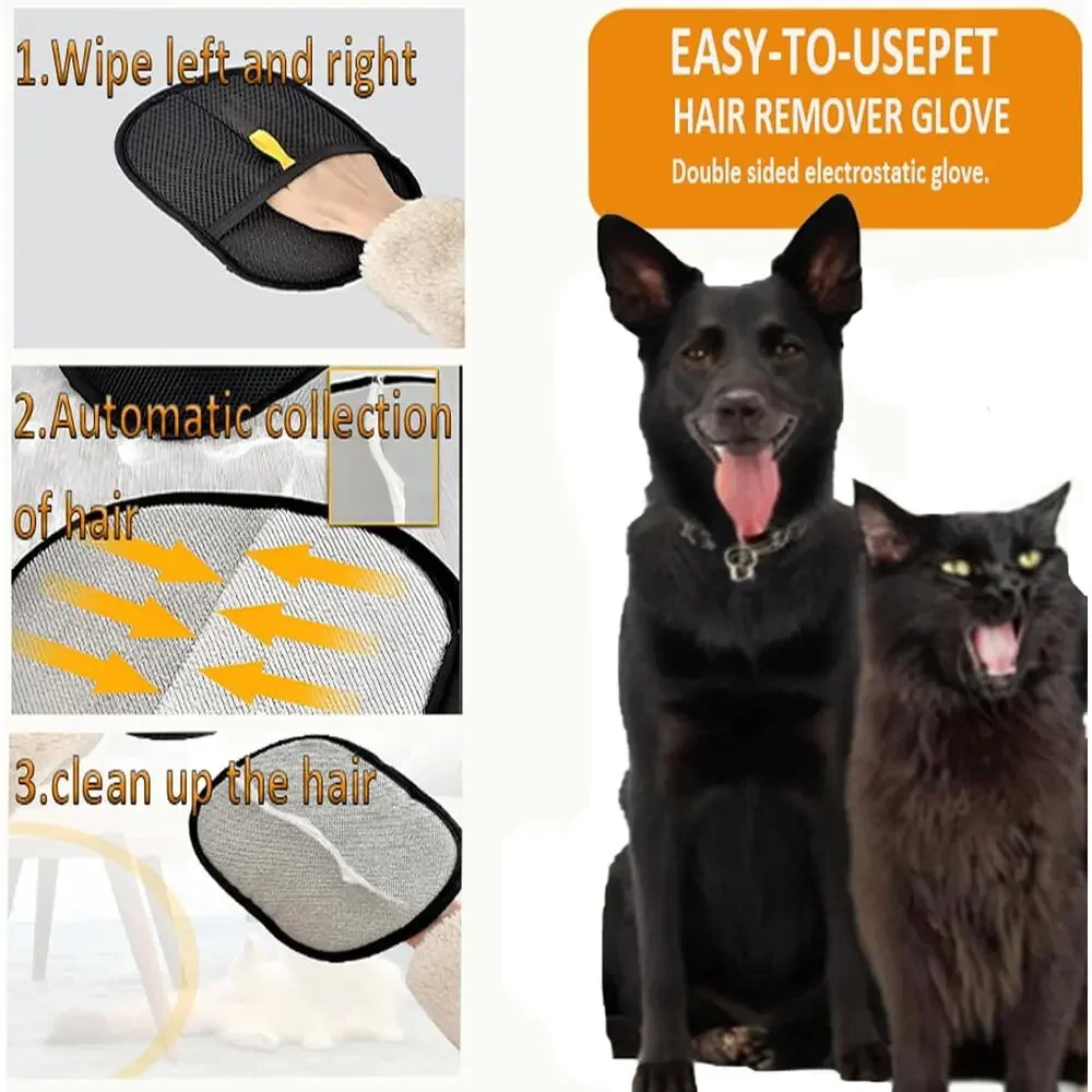 2 Pcs Reusable Pet Hair Remover Gloves, 2025 Cat Dog Grooming